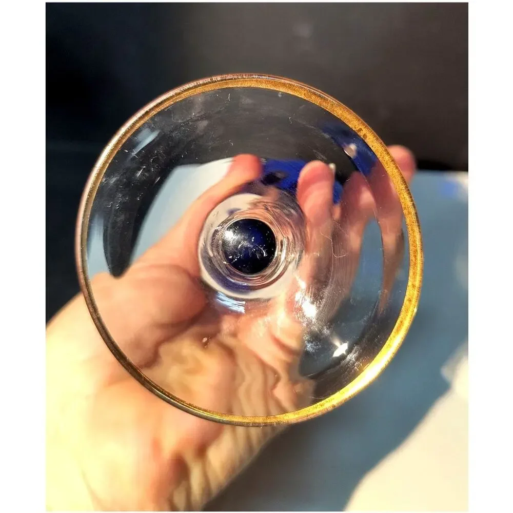 1027.  Vintage Cobalt Blue Bohemian Stemware 24K Gold Band